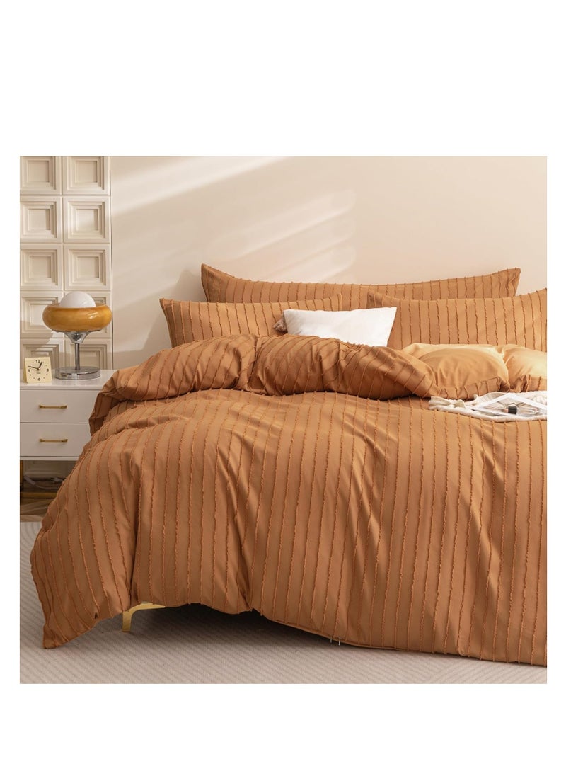 JELLYMONI - JELLYMONI Rust Duvet Cover King Size - 3PCS Microfiber Tufted Duvet Cover Set, Boho Striped Tufted Textured Duvet Cover with Corner Ties & Zipper Closure - Image 1