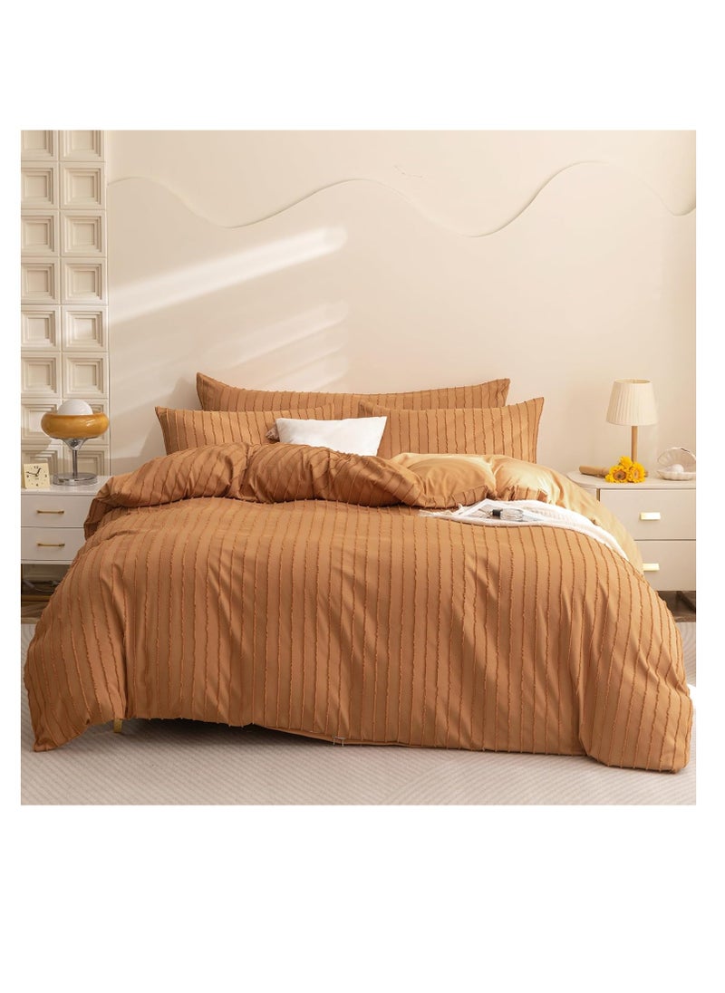 JELLYMONI - JELLYMONI Rust Duvet Cover King Size - 3PCS Microfiber Tufted Duvet Cover Set, Boho Striped Tufted Textured Duvet Cover with Corner Ties & Zipper Closure - Image 1