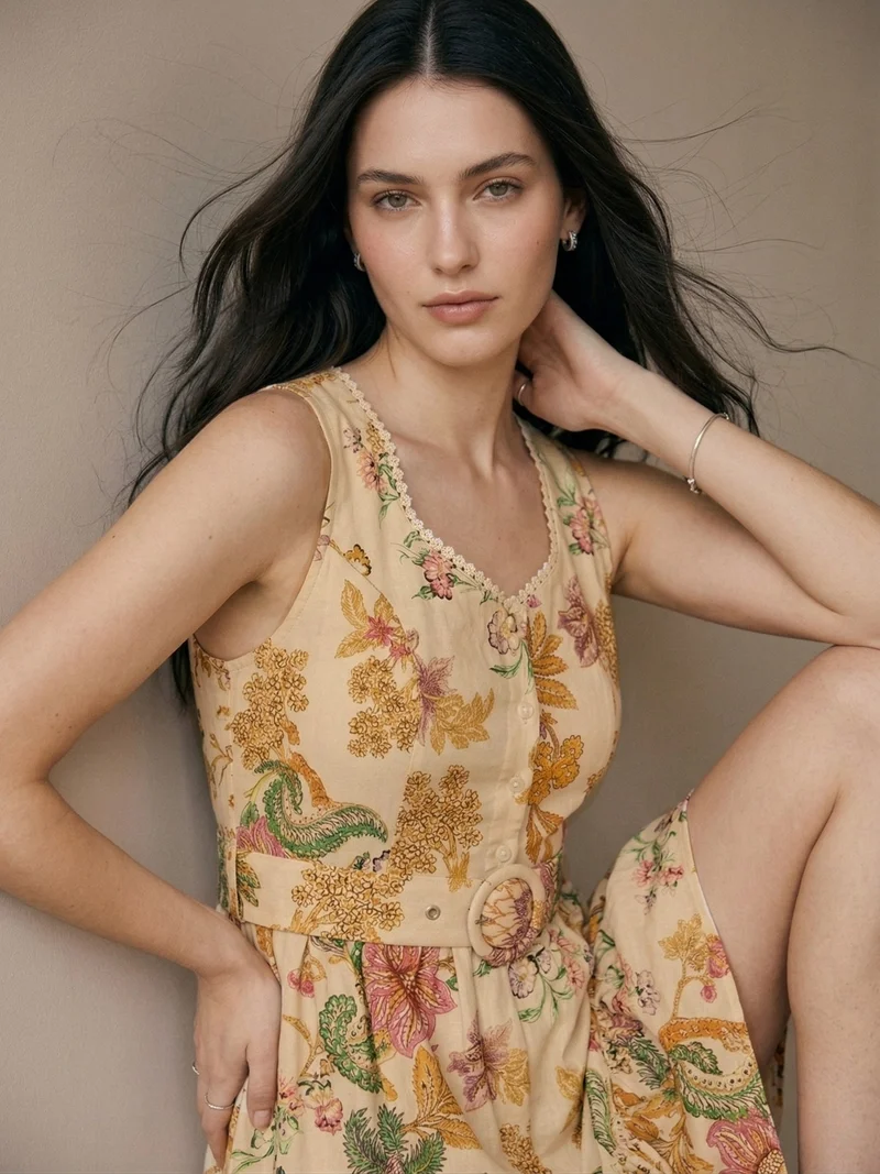 OUTZIDR  Multi Sleevess  Printed Fit And Flare Dress for Women | Best Price UAE