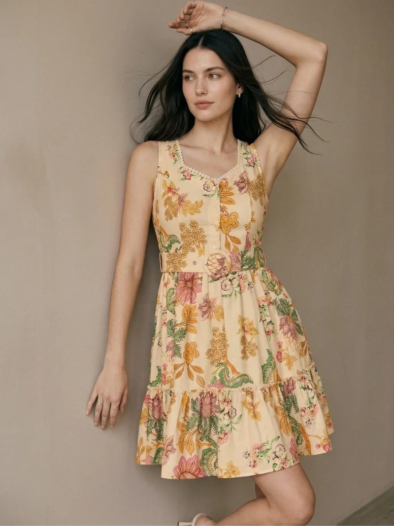 OUTZIDR  Multi Sleevess  Printed Fit And Flare Dress for Women | Best Price UAE