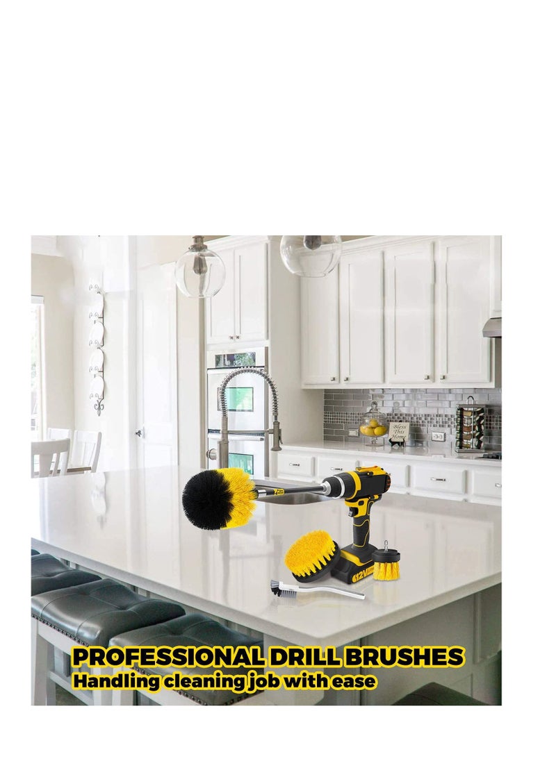 SYOSI - Drill Brush Attachments Set Power Scrubber Cleaning Brush Bathroom Scrub Brushes Corners Cleaning Brush kit with Extend Long Attachment for Grout, Floor, Tub, Shower, Tile, Kitchen - Image 1