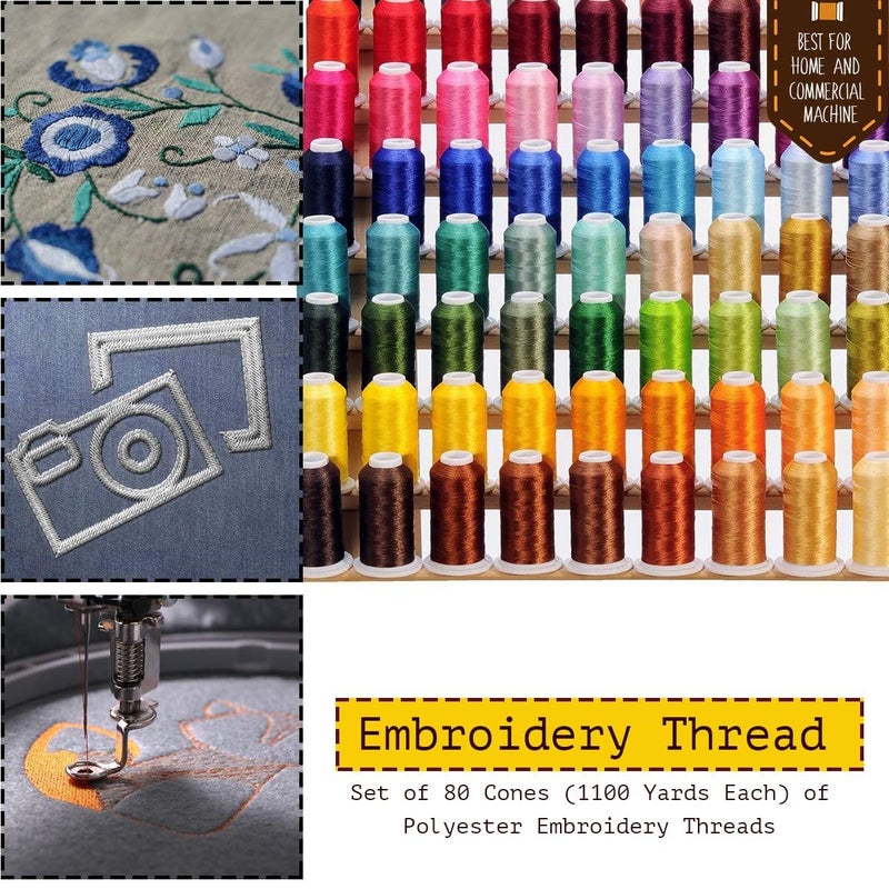 ThreadNanny 80 مخروط (1100 ياردة لكل منها) من خيوط التطريز البوليستر متوافقة مع آلات Brother و Babylock و Janome و Singer و Pfaff و Husqvarna و Bernina - Image 5