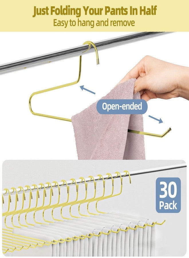 SPECILITE Open Ended Pants Hangers 30 Pack - 5mm Thick Gold Metal Pant Hangers - Jean Hangers for Closet - Space-Saving Pant Hangers for Women and Men - Image 2