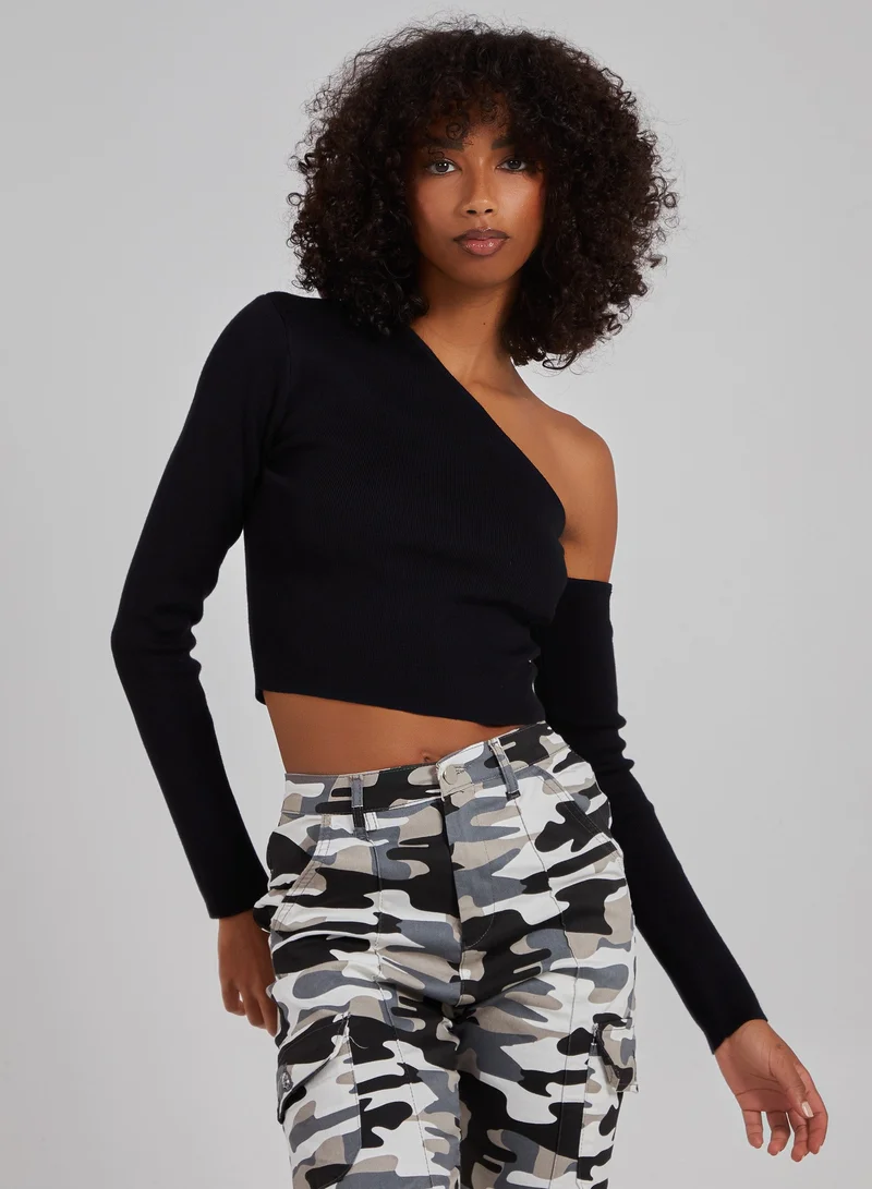 بينك فانيلا One Shoulder Long Sleeved Top
