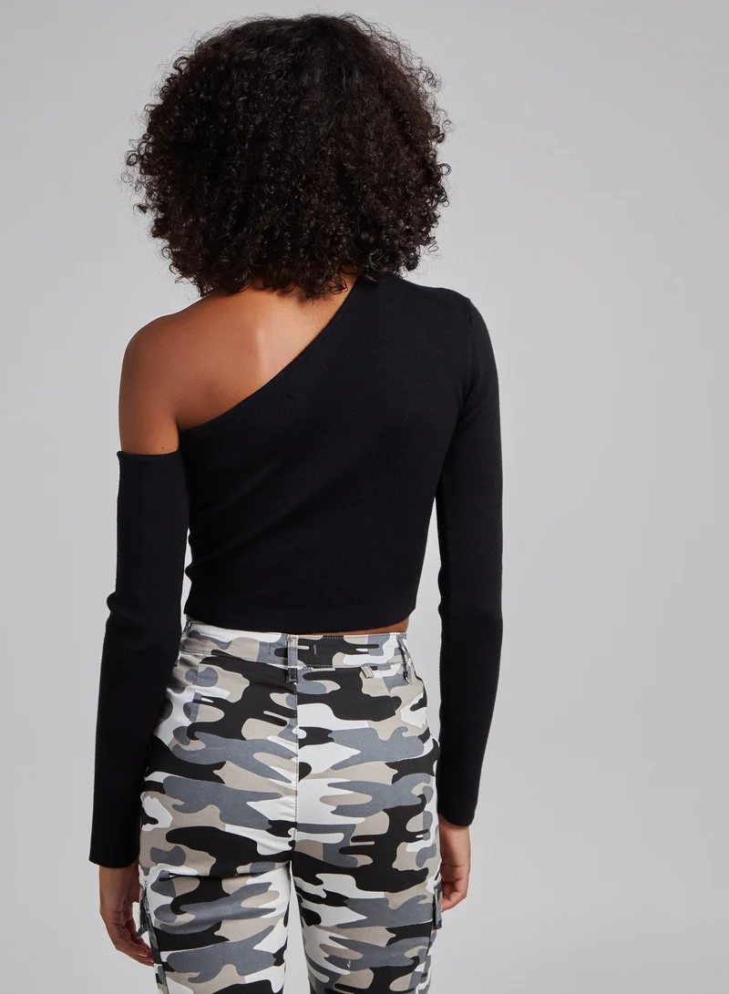 بينك فانيلا One Shoulder Long Sleeved Top