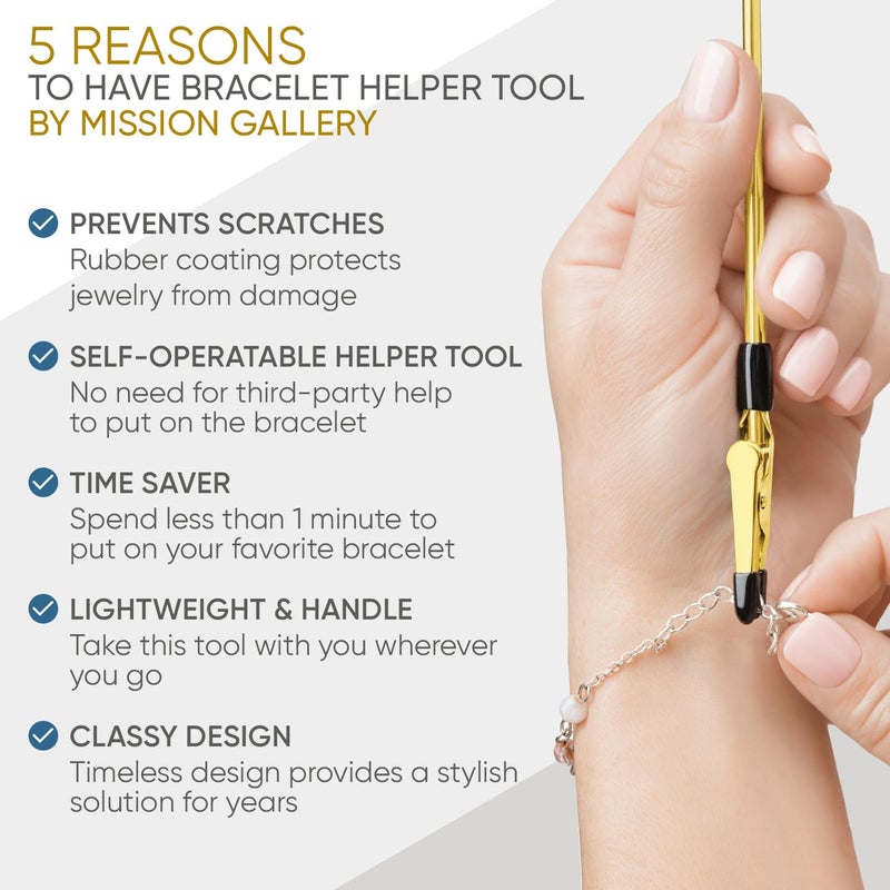 Mission Gallery Bracelet Helper Tool - Fastener Helper Tool for Bracelet, Necklace, Jewelry, Watch - Clip, Clasp Helper - Easy to Put on Yourself, Portable, Made of Metal, Gold - Image 2