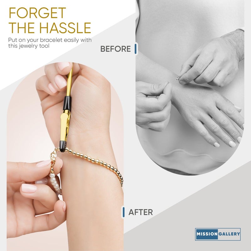 Mission Gallery Bracelet Helper Tool - Fastener Helper Tool for Bracelet, Necklace, Jewelry, Watch - Clip, Clasp Helper - Easy to Put on Yourself, Portable, Made of Metal, Gold - Image 3