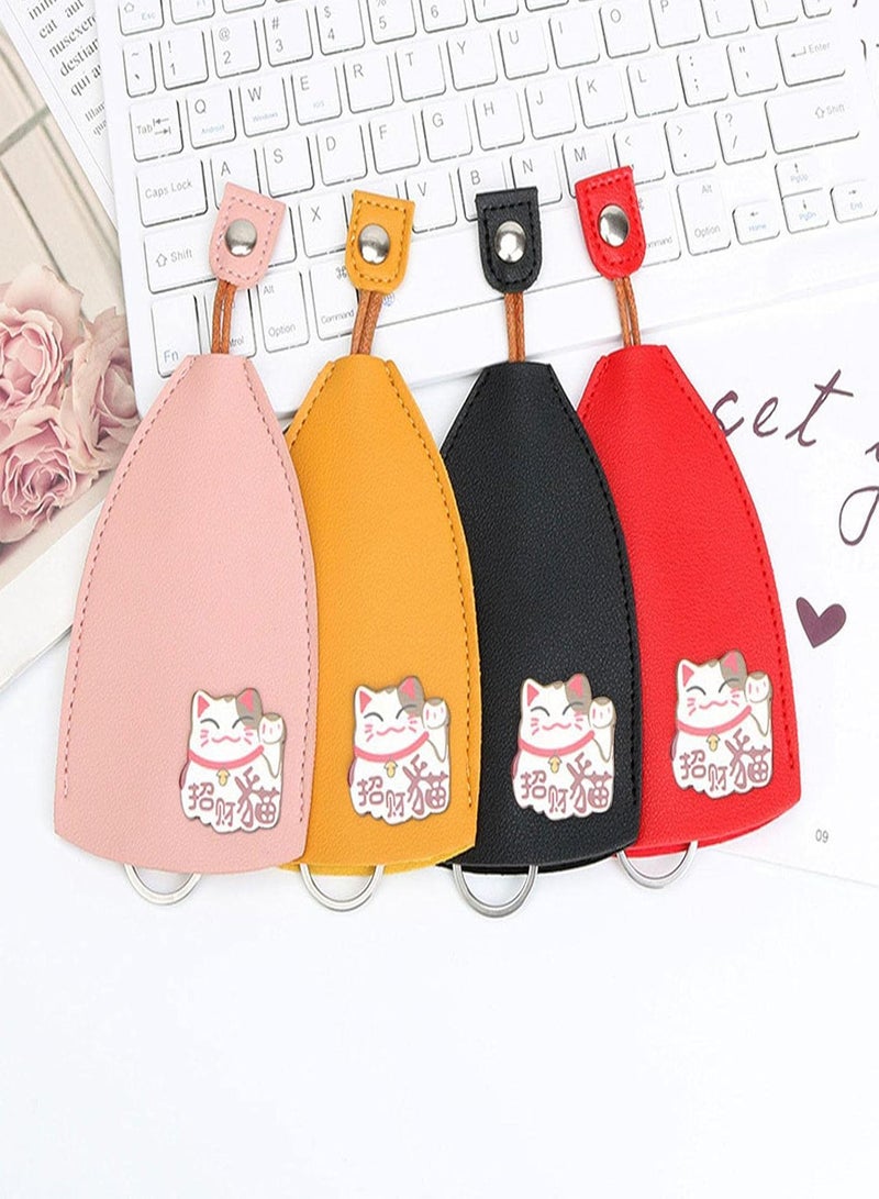 GGOOT Creative Pull Out Key Sleeve, 4 Pack PU Leather Key Bag Wallets Housekeepers, Cartoon Car Key Holder Case for Men Women Unisex, Key Organizer Case Pouch for Holding 5-8 Keys, Not Easy to Slip  - Image 3