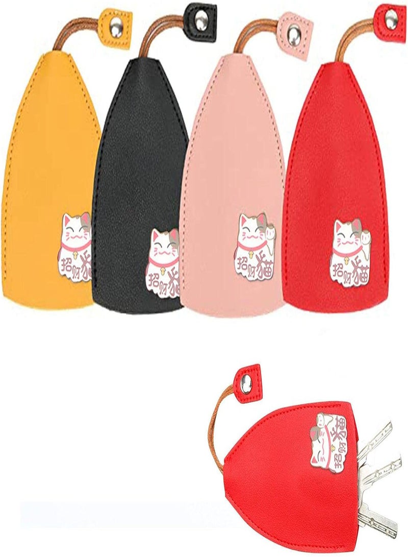 GGOOT Creative Pull Out Key Sleeve, 4 Pack PU Leather Key Bag Wallets Housekeepers, Cartoon Car Key Holder Case for Men Women Unisex, Key Organizer Case Pouch for Holding 5-8 Keys, Not Easy to Slip  - Image 1