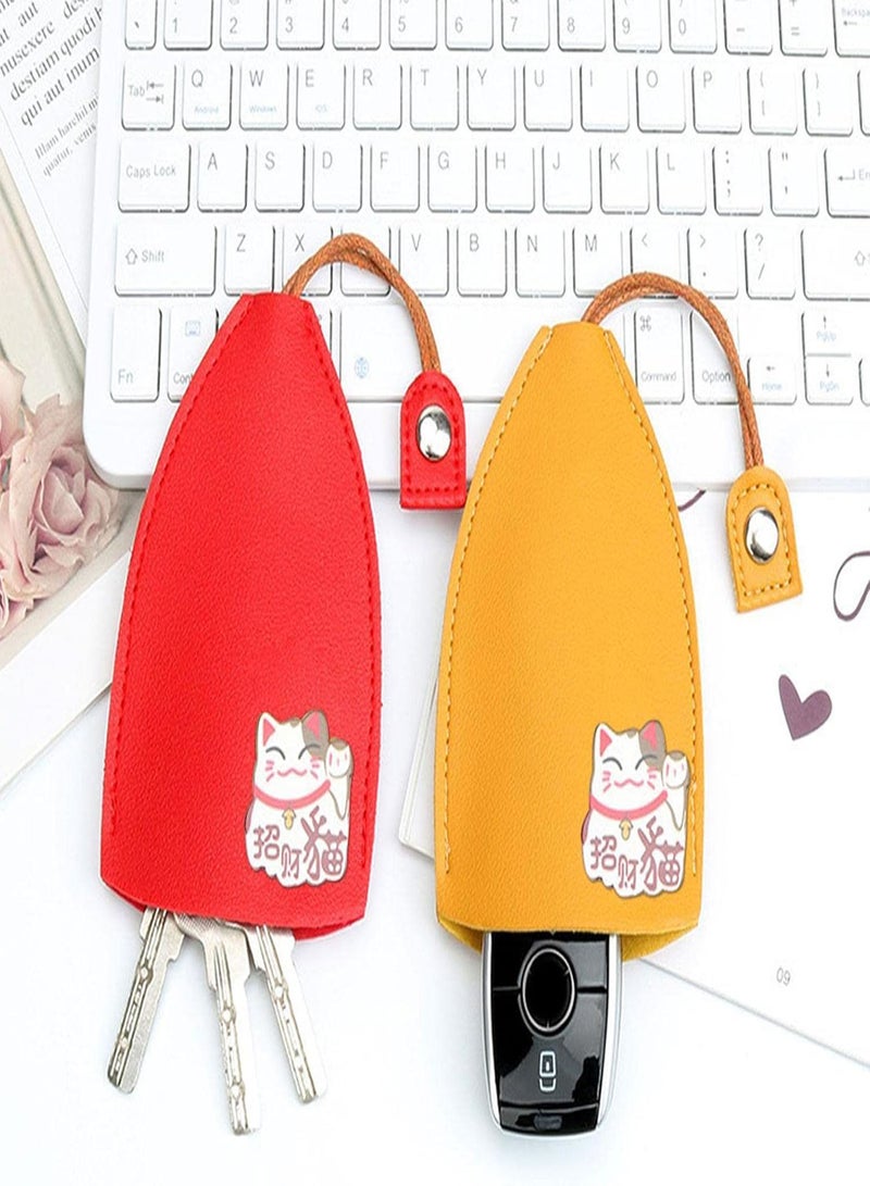 GGOOT Creative Pull Out Key Sleeve, 4 Pack PU Leather Key Bag Wallets Housekeepers, Cartoon Car Key Holder Case for Men Women Unisex, Key Organizer Case Pouch for Holding 5-8 Keys, Not Easy to Slip  - Image 2
