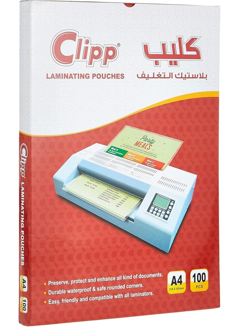 CLIPP 100-Piece A4 Laminating Pouches Set Clear - Image 1