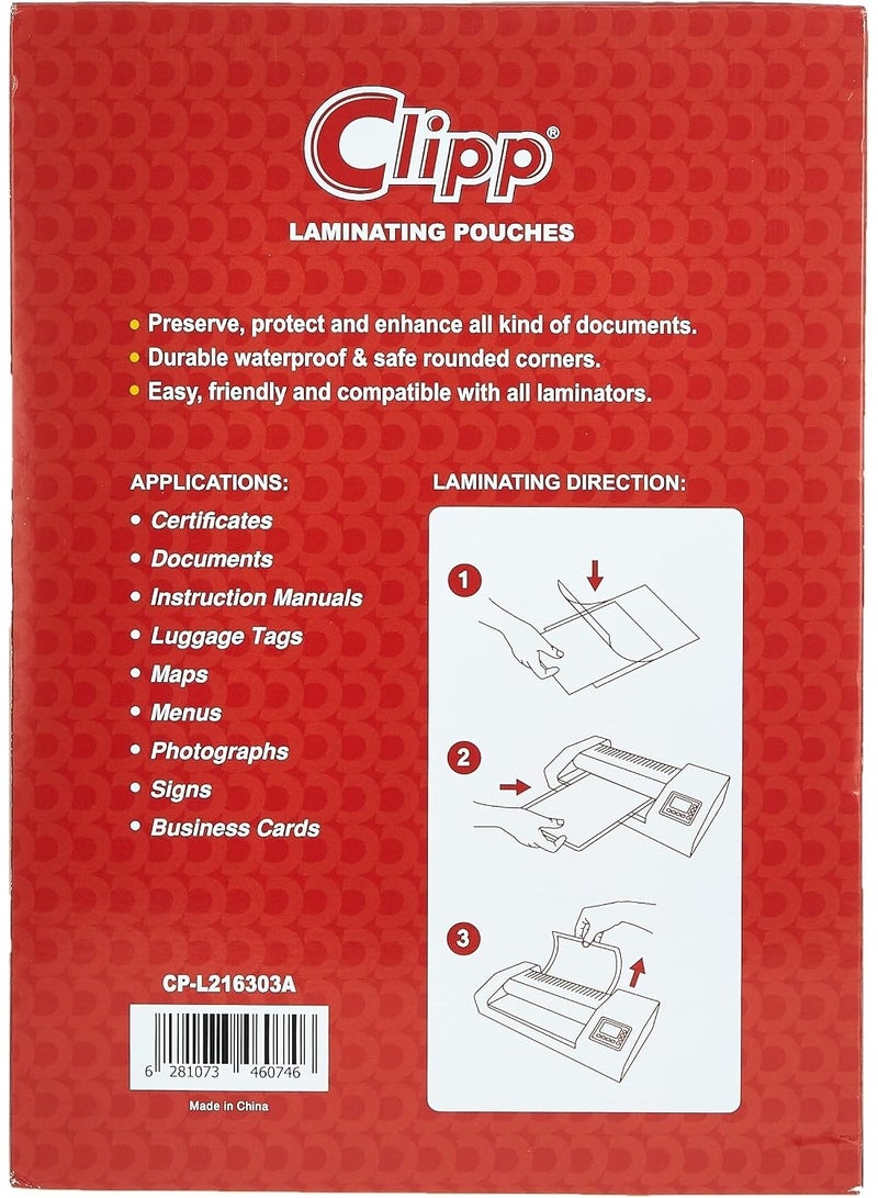 CLIPP 100-Piece A4 Laminating Pouches Set Clear - Image 4