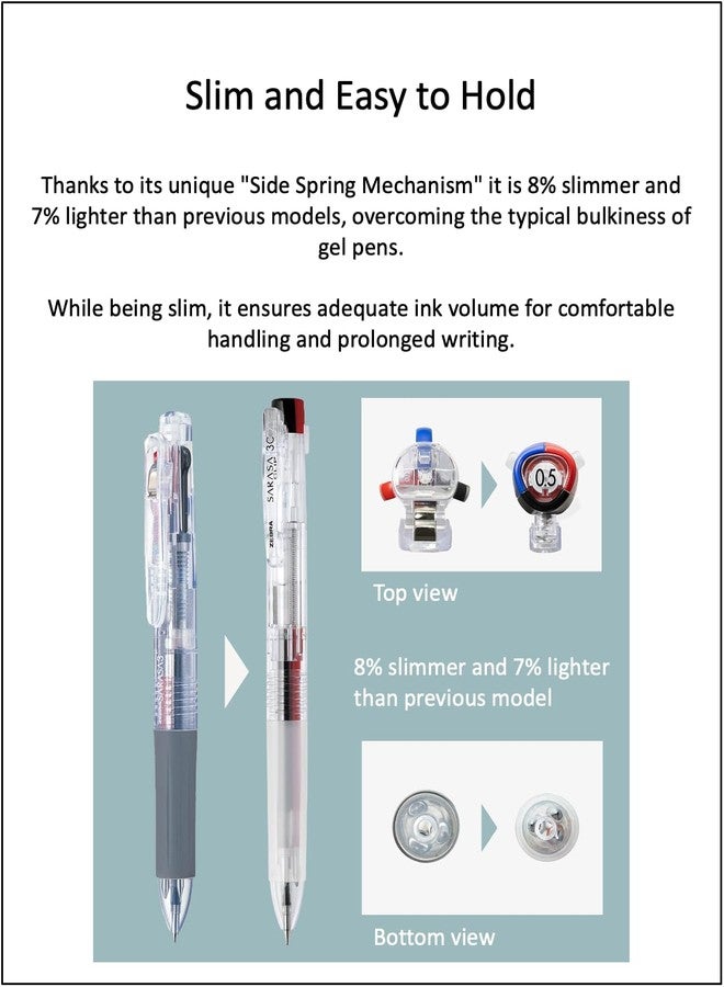 QULLITY Zebra SARASA Clip 3C Black 0.4mm Multicolor Pen & Refills (Black, Blue, Red) with Slim Black Pen Case - Image 5