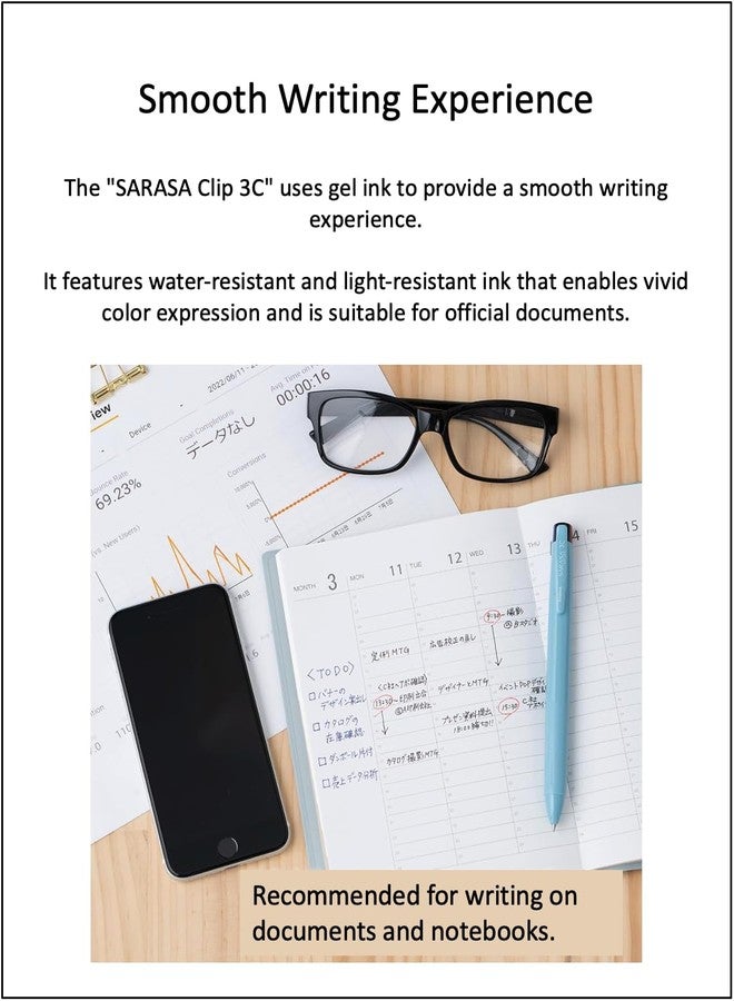 QULLITY Zebra SARASA Clip 3C Black 0.4mm Multicolor Pen & Refills (Black, Blue, Red) with Slim Black Pen Case - Image 3