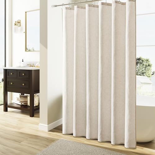 Naturoom Natural Linen Shower Curtain, Country Boho Farmhouse Bath Decor Beige Shower Curtains for Bathroom Neutral Cloth Weighted Textured Fabric Bath Curtain Liner with Hooks, Cream, 72 Inch - Image 2
