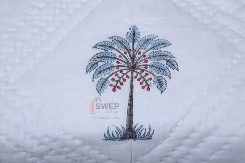 Swep & Shop Swep & Shop Tree Design Hand Block Pure Cotton Double Bed RazaiQuilt Light Weight Razai for Home (90X108 Inches) (Blue Tree) - Image 4