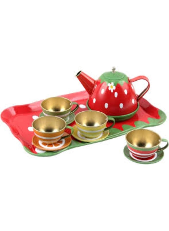 مجموعة شاي الفراولة للأطفال مع أطباق وأكواب بطابع الفاكهة - لعبة تظاهرية للأطفال - Image 3