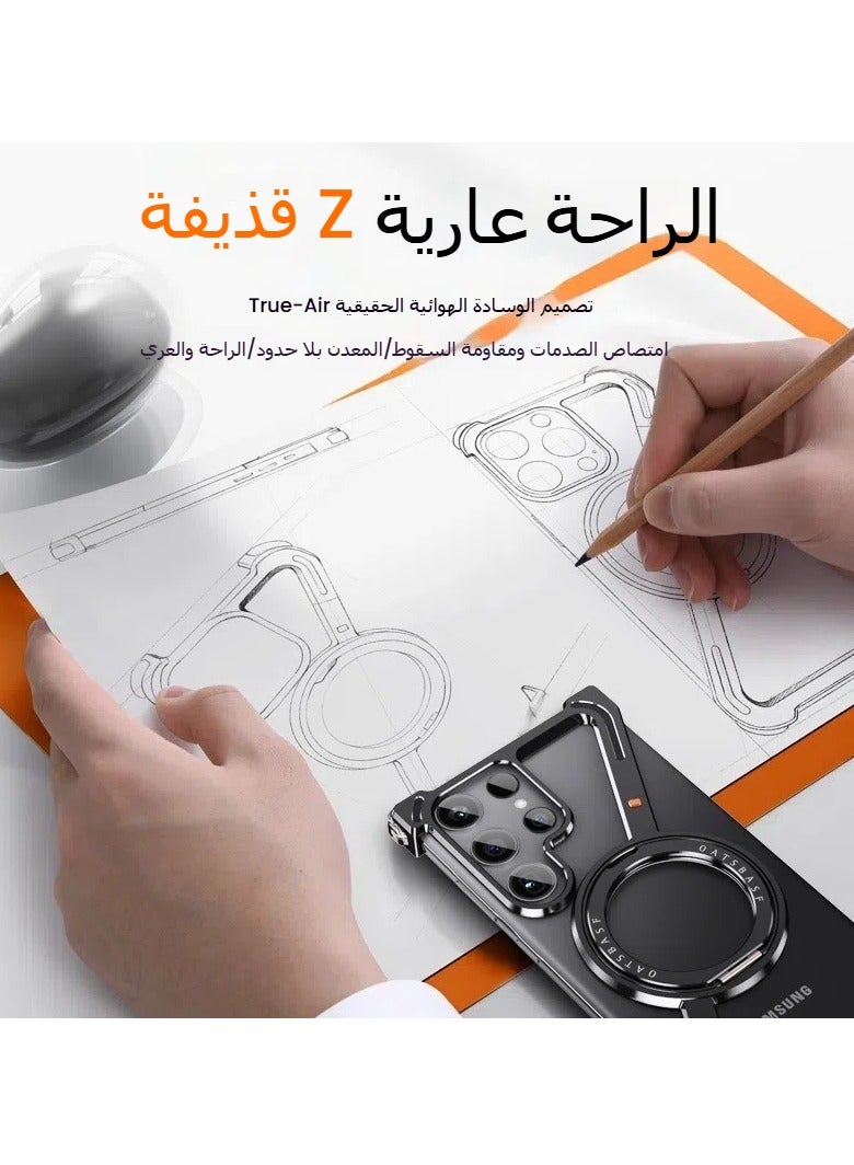 general Suitable for Samsung S24Ultra S24Plus S24 phone case, metal borderless hollow half-pack rotating bracket magnetic phone case - Image 2