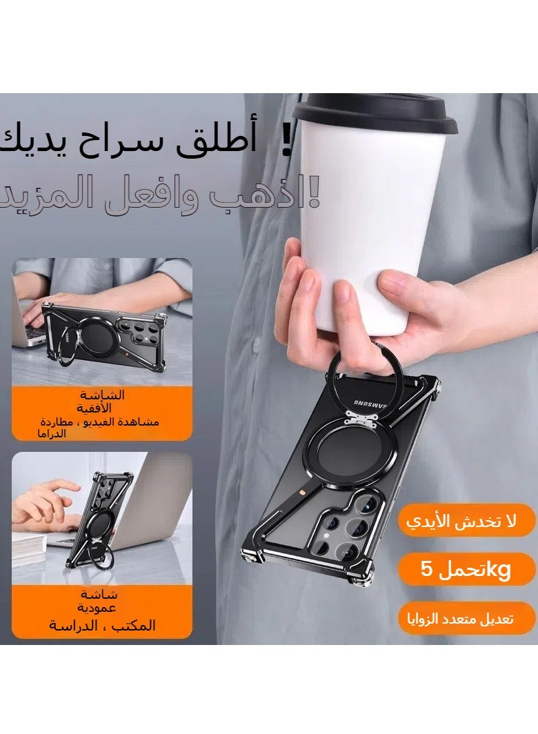 general Suitable for Samsung S24Ultra S24Plus S24 phone case, metal borderless hollow half-pack rotating bracket magnetic phone case - Image 3