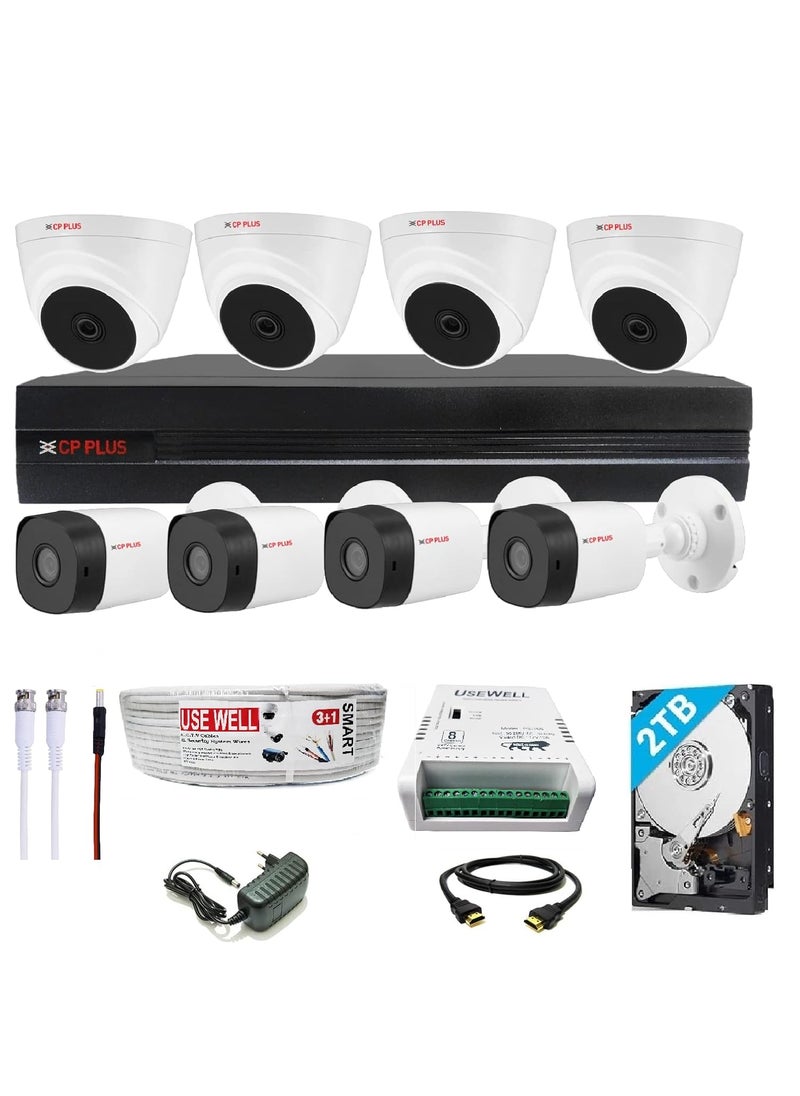 CP PLUS CP PLUS Full HD 8 Channel DVR with 24 MP 4 Dome 4 Bullet Cameras 2 TB HDD 31 Cable roll 8 CH Power Supply BNC DC Full Combo Kit  - Image 1