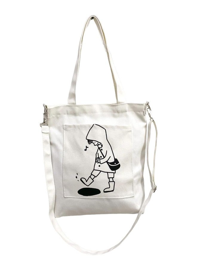 Glowic Women, Cute Hand Girls for College, Travel, Grocery, Reusable Shopping Book Bag(WBAG-36) (White) Contemporary - Image 1