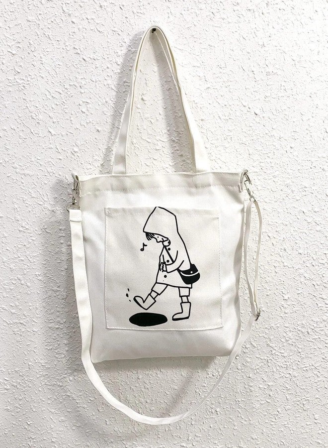 Glowic Women, Cute Hand Girls for College, Travel, Grocery, Reusable Shopping Book Bag(WBAG-36) (White) Contemporary - Image 2