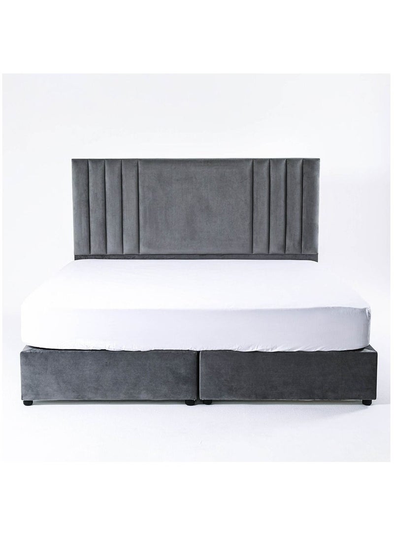Karnak Superioi Upholstered Velvet Bed Frame Bedroom Furniture Strong And Sturdy Modern Design Wooden Bed | Quiet & Comfortable Bed (King - 180x200cm, Grey) - Image 2