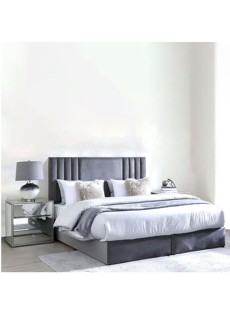 Karnak Superioi Upholstered Velvet Bed Frame Bedroom Furniture Strong And Sturdy Modern Design Wooden Bed | Quiet & Comfortable Bed (King - 180x200cm, Grey) - Image 1