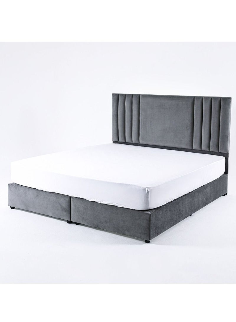 Karnak Superioi Upholstered Velvet Bed Frame Bedroom Furniture Strong And Sturdy Modern Design Wooden Bed | Quiet & Comfortable Bed (King - 180x200cm, Grey) - Image 3