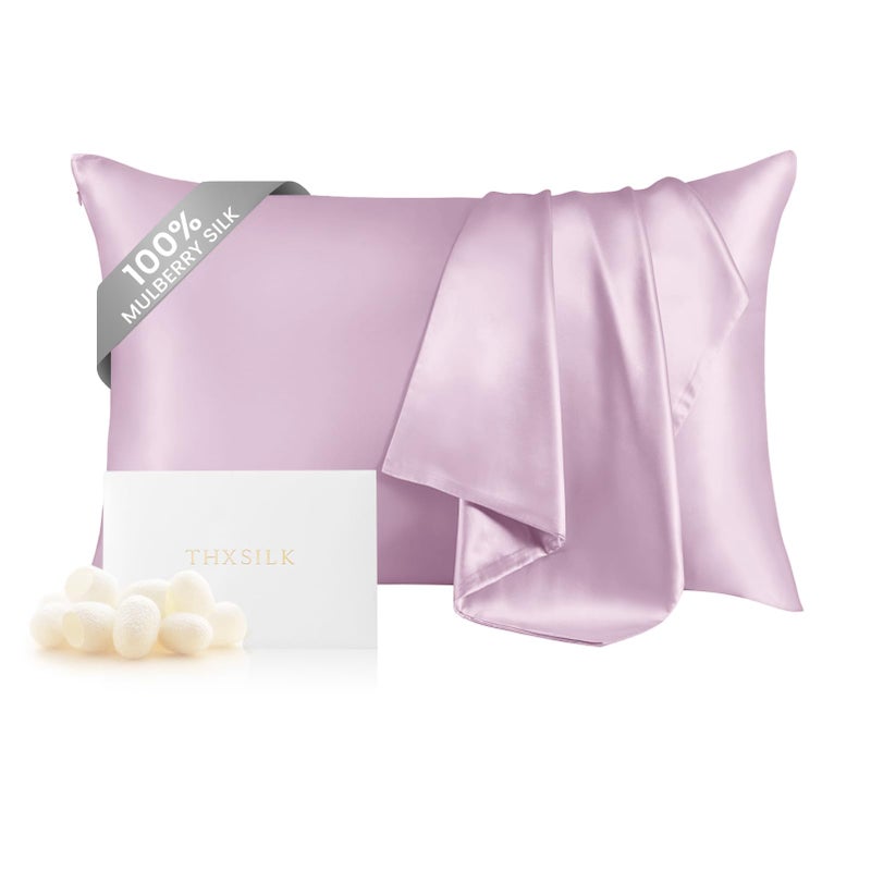 THXSILK 100 Mulberry Silk Pillowcase for Hair and Skin Health Soft Breathable and Smooth Pillowcase with Hidden Zipper Both Sides Premium Grade 6A Silk 1pc Standard 20x26 Light Purple