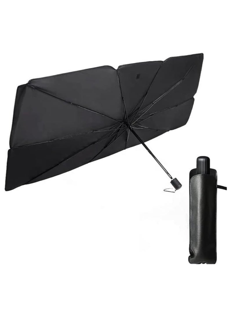 Car Sun Shade Umbrella Upgraded Design - Titanium Silver Foldable Car Sunshade for Front Windshield - Covers for Most Cars and SUVs (50x25 inches, Black) - Image 1