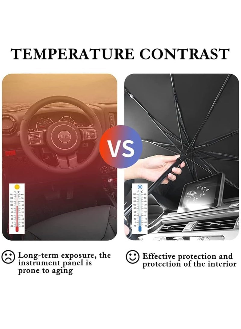Car Sun Shade Umbrella Upgraded Design - Titanium Silver Foldable Car Sunshade for Front Windshield - Covers for Most Cars and SUVs (50x25 inches, Black) - Image 3