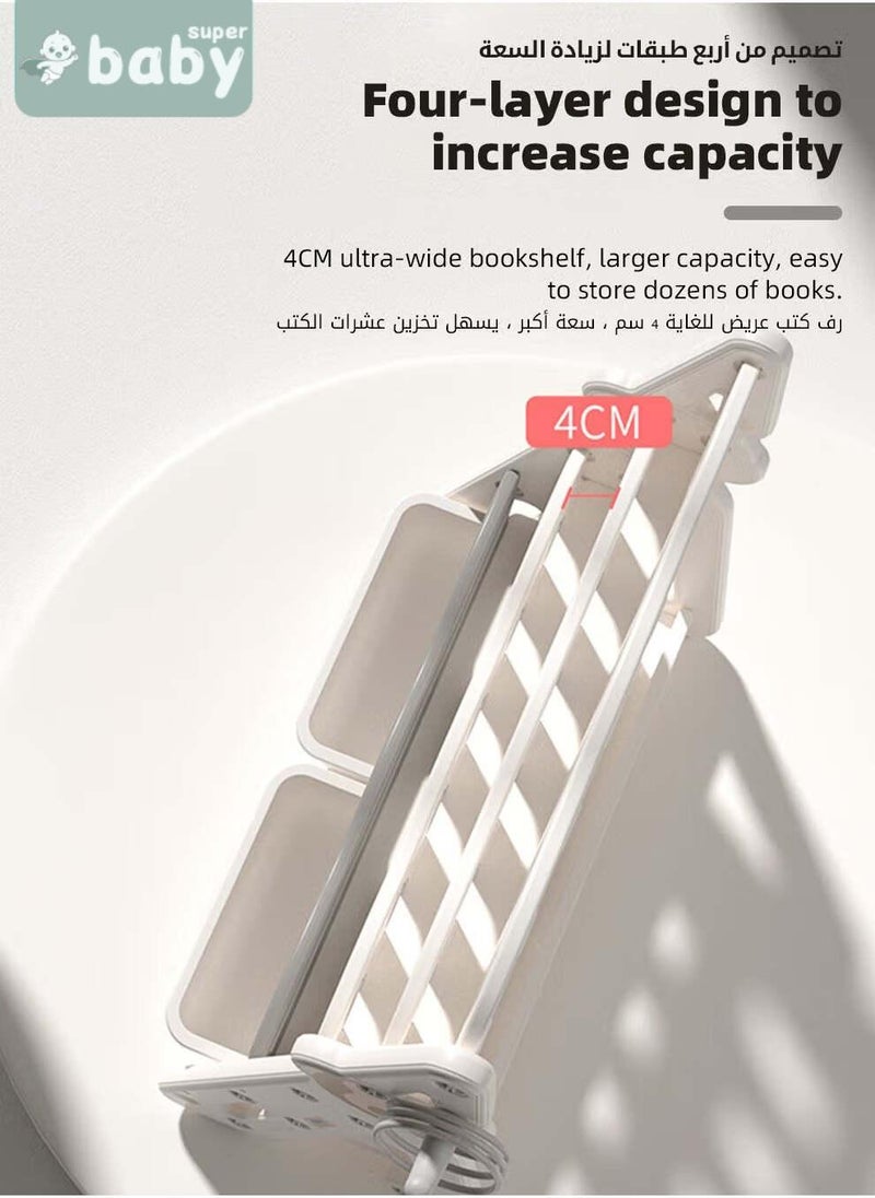 سوبر بيبي رف كتب للأطفال، منظم رفوف الكتب للأطفال مع رفين لتخزين الألعاب الرضع، رفوف كتب من مادة PP برسوم كرتون - مجموعة منظم التخزين - Image 5