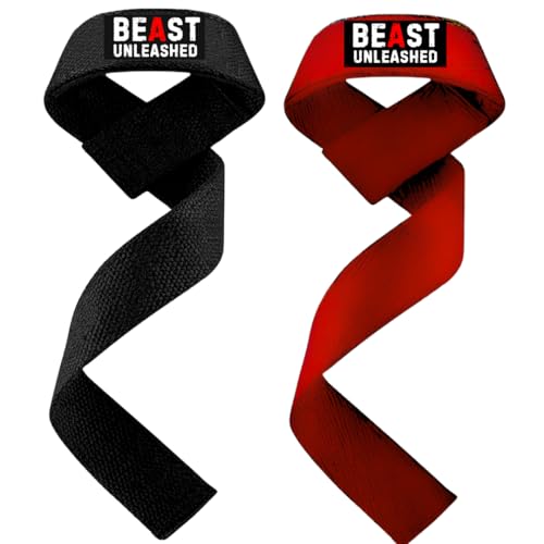 Muscleape Weight Lifting Straps Wrist Supporter For Gym Dual color 1 Red + 1 Black. Gym Accessories Men & Women. Wrist Strap For Gym With Wrist Support.Deadlift Strap Weightlifting Straps For Grip Gym Straps. - Image 1
