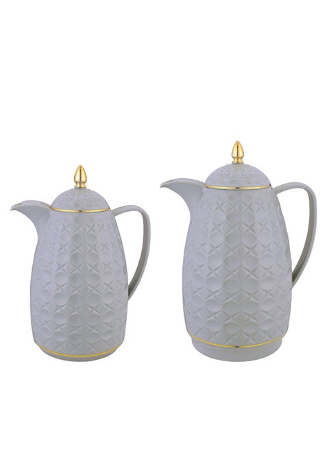 2-Piece Tea/Coffee Flask Set 0.6L & 1L Grey/Gold