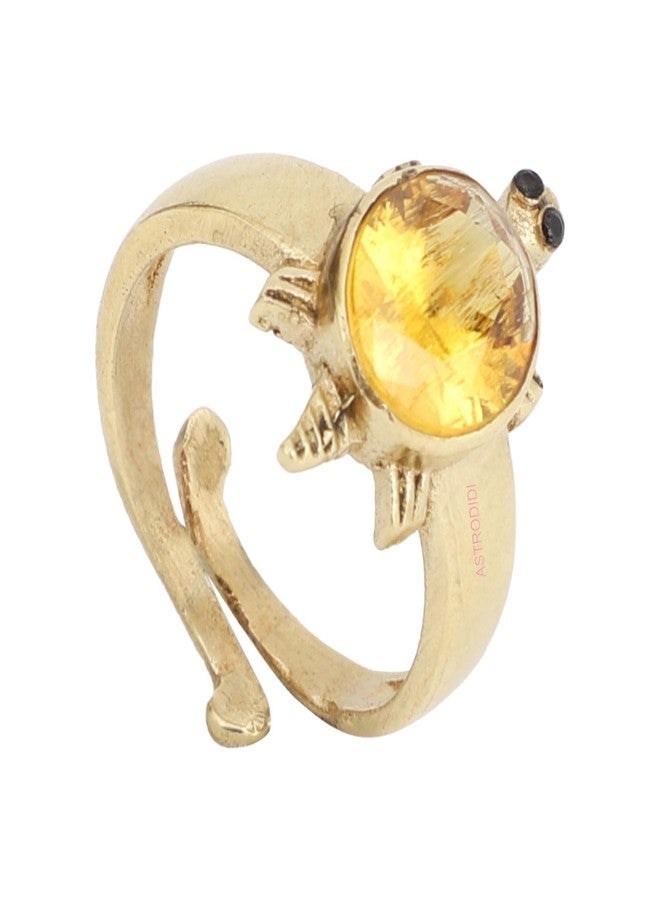 ASTRODIDI Yellow Zircon Stone Tortoise Ring | Adjustable Brass Kachua Turtle Meru Fashion Ring For Men Women Boys and Girls - Image 1