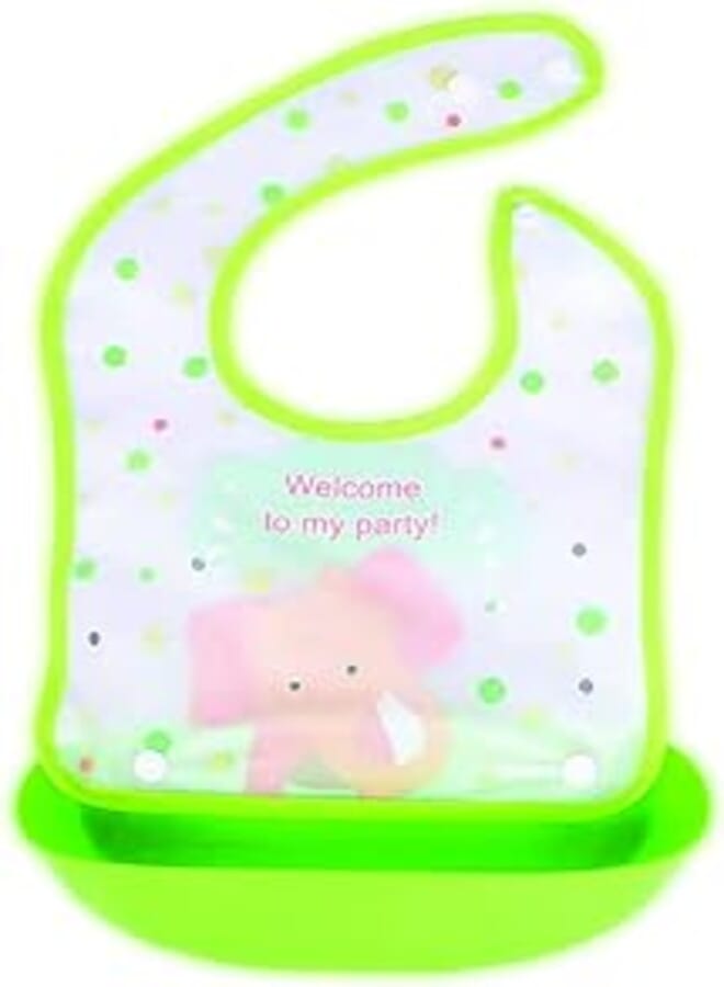 Mix and Max Mix&max baby bib with silicone pocket printed elephant for unisex-green