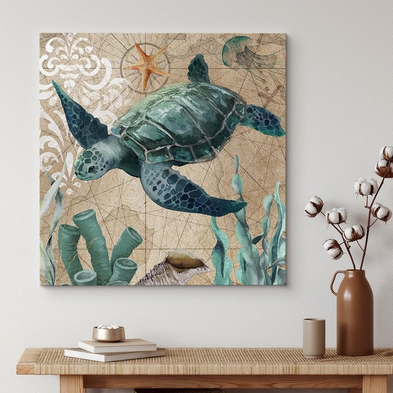 wall26 Teal Turtle Canvas Print Wall Art - Image 2