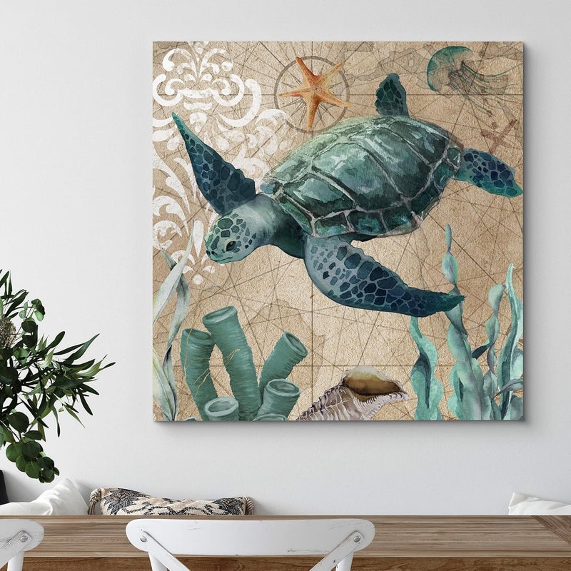wall26 Teal Turtle Canvas Print Wall Art - Image 3