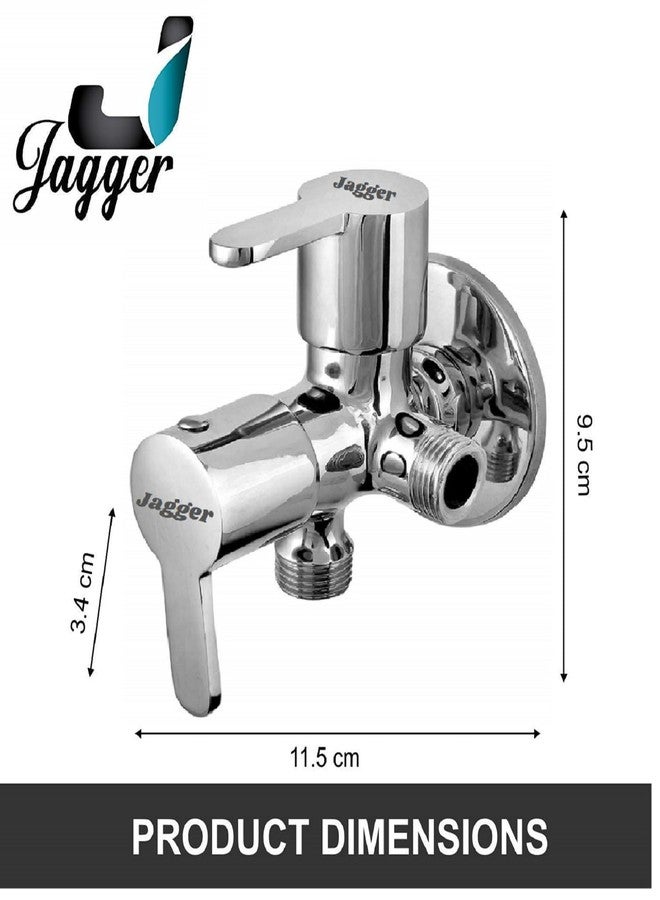 JAGGER JAG126 Full Brass Two Way Angle Cock / 2In 1 Angle Valve for Bathroom/Toilet/Home, 1/2 Inch Quarter Turn with Teflon Tape & Wall Flange (Mark) - Image 2