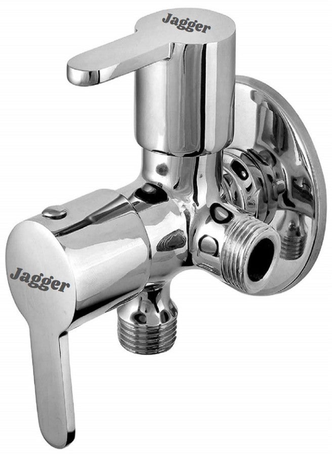 JAGGER JAG126 Full Brass Two Way Angle Cock / 2In 1 Angle Valve for Bathroom/Toilet/Home, 1/2 Inch Quarter Turn with Teflon Tape & Wall Flange (Mark) - Image 1
