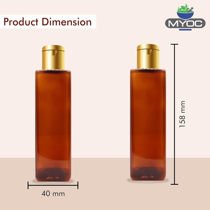 Myoc MYOC Empty Amber Square PET Bottle with Disc Flip Top Golden Cap Refillable Reusable Cosmetic Container for Lotion Shampoo Oil Toner Serum BPA free Leakage proof 200mlPack of 6 - Image 3