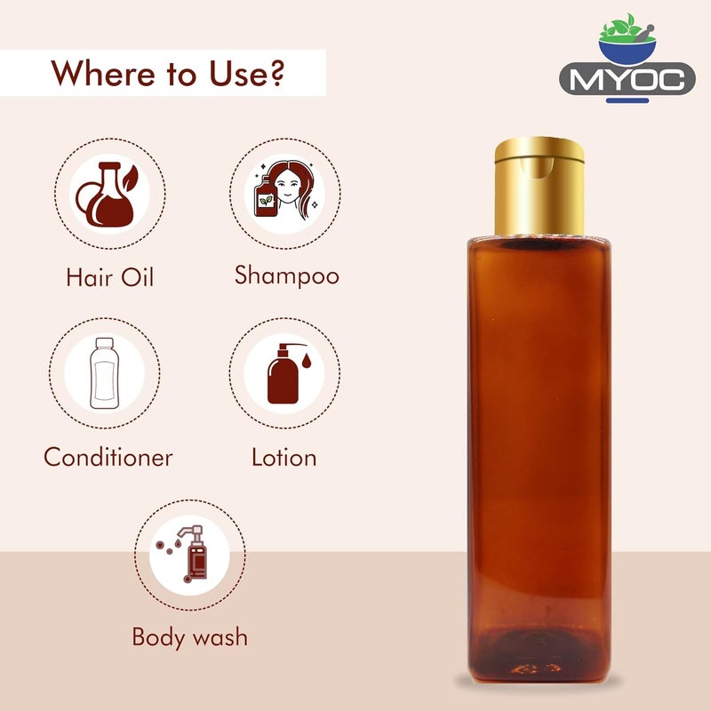 Myoc MYOC Empty Amber Square PET Bottle with Disc Flip Top Golden Cap Refillable Reusable Cosmetic Container for Lotion Shampoo Oil Toner Serum BPA free Leakage proof 200mlPack of 6 - Image 5