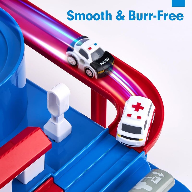 SCIENISH Cars Track Educational Toy Car Adventure Toy, Puzzle Racer Kids Car Track Set, Toddler Car Track Car Adventure Toy 4 Mini Cars, Preschool Educational Cars Race (Blue) - Image 3
