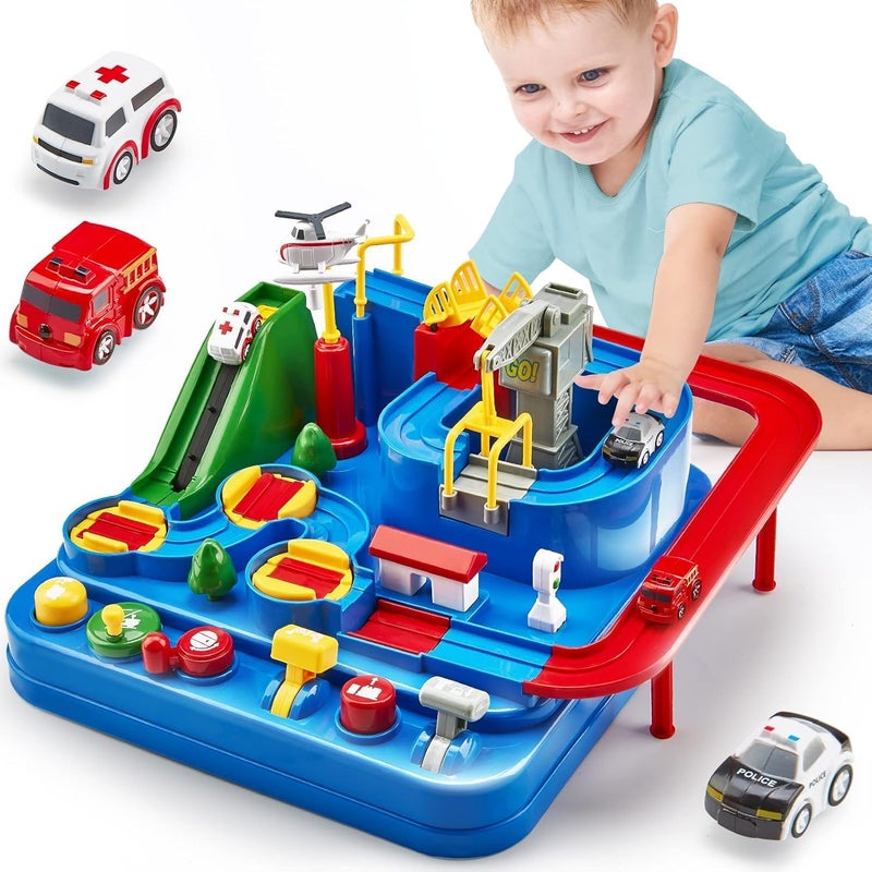 SCIENISH Cars Track Educational Toy Car Adventure Toy, Puzzle Racer Kids Car Track Set, Toddler Car Track Car Adventure Toy 4 Mini Cars, Preschool Educational Cars Race (Blue) - Image 1