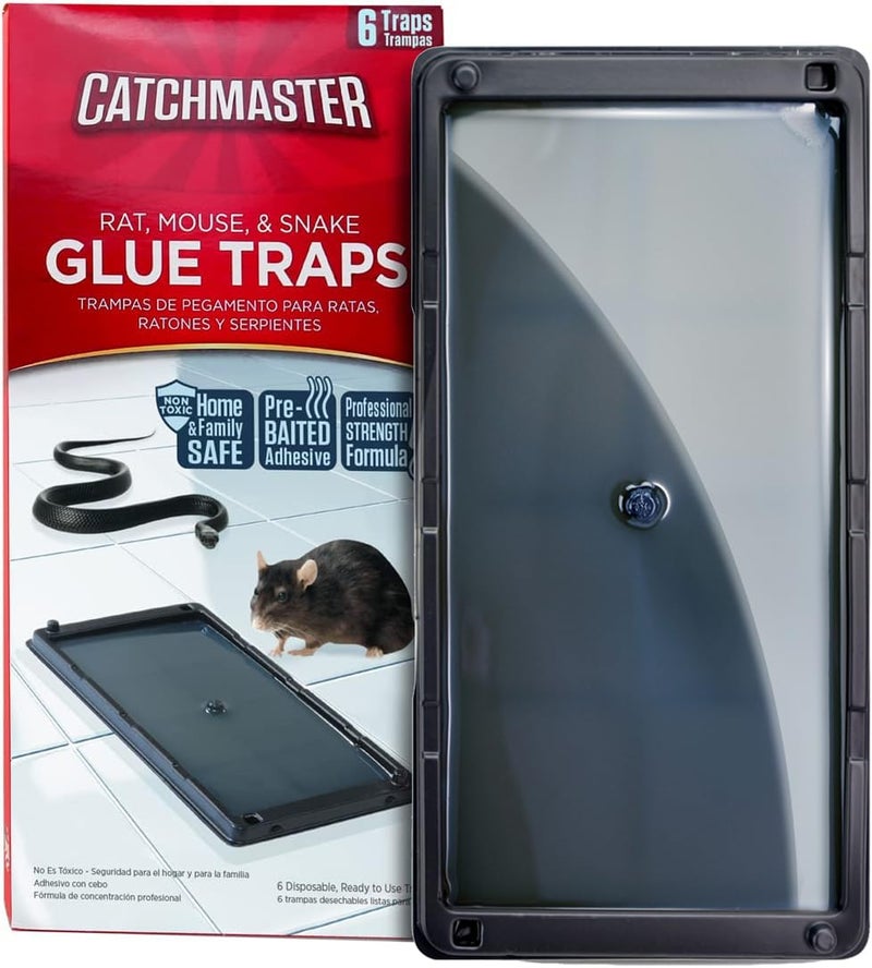 Catchmaster Rat, Snake and Mouse Traps 6Pk, Large Bulk Glue Rat Traps for Home, Adhesive Plastic Tray for Inside House, Snake, Mice, & Spider Catcher, Pest Control for House & Garage - Image 1