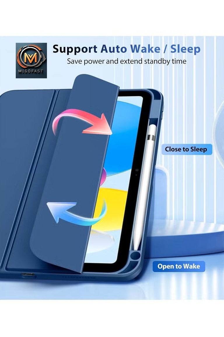 ميجوفاست حافظة لجهاز iPad (A16) الجيل الحادي عشر 11 بوصة 2025، حافظة لجهاز iPad الجيل العاشر 10.9 بوصة 2022 مع حامل قلم، غطاء واقٍ رفيع مع غطاء خلفي شفاف، خاصية الإيقاظ/السكون التلقائي - أزرق داكن - Image 5