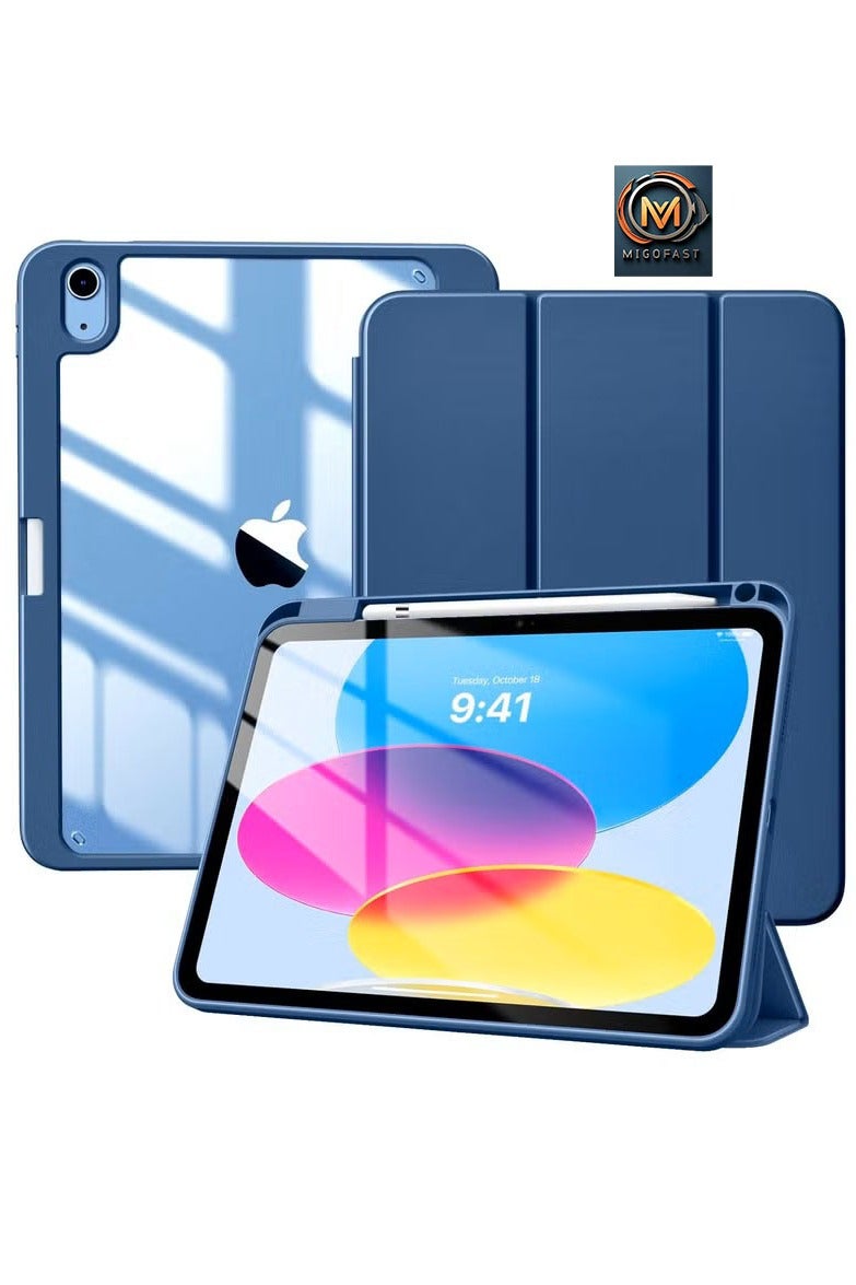 ميجوفاست حافظة لجهاز iPad (A16) الجيل الحادي عشر 11 بوصة 2025، حافظة لجهاز iPad الجيل العاشر 10.9 بوصة 2022 مع حامل قلم، غطاء واقٍ رفيع مع غطاء خلفي شفاف، خاصية الإيقاظ/السكون التلقائي - أزرق داكن - Image 1