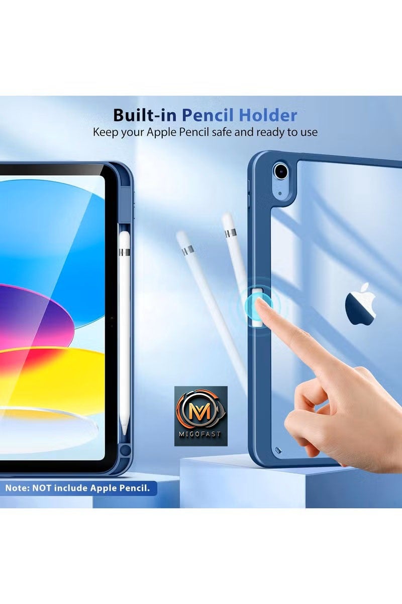 ميجوفاست حافظة لجهاز iPad (A16) الجيل الحادي عشر 11 بوصة 2025، حافظة لجهاز iPad الجيل العاشر 10.9 بوصة 2022 مع حامل قلم، غطاء واقٍ رفيع مع غطاء خلفي شفاف، خاصية الإيقاظ/السكون التلقائي - أزرق داكن - Image 3