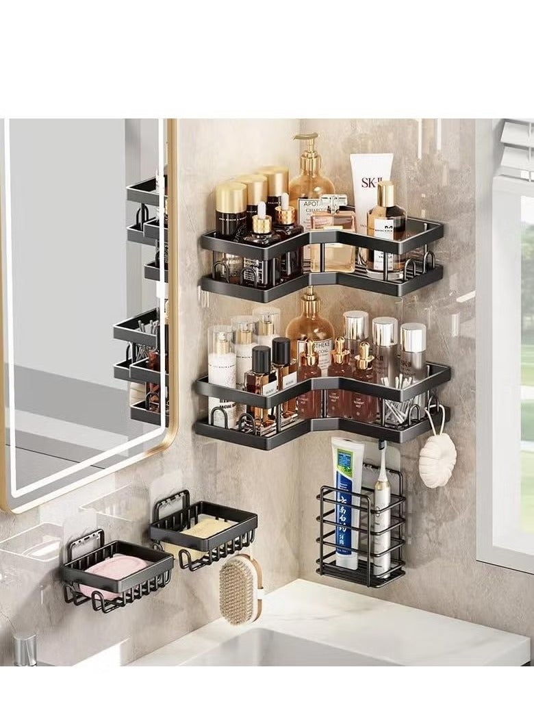 Beauenty 5 Pack Shower Caddy, Corner Shelf Bathroom Organizers, Adhesive Shower Shelves Bathroom Accessories Set, Black Bathroom Shelf Shower Organizer, Stainless Steel Shower Shelf - Image 2